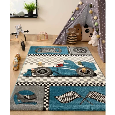 Afbeelding van Vloerkleed Kinderkamer Racing Adventures Blauw 80x150 Cm