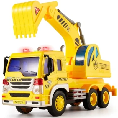 Afbeelding van HERSITY Kinderspeelgoed Graafmachines, Speelgoed Voor Vrachtwagens, Bouwvoertuigen met Licht en Geluid Educatief Autospeelgoed, Cadeaus Kinderen Van 3 4 5 6 Jongens Meisjes