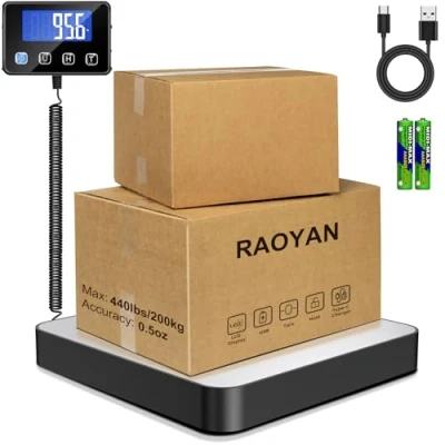 Afbeelding van RAOYAN Pakketweegschaal, 200kg/10g Hoge Precisie Digitale Postweegschaal Platformweegschaal met Hold/Tara Functie, Roestvrij Staal Verzendweegschaal USB oplaadfunctie/2 AAA batterijen