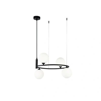 Afbeelding van Maytoni hanglamp Ring, zwart/wit 4 lamps glas 44 x 39 cm