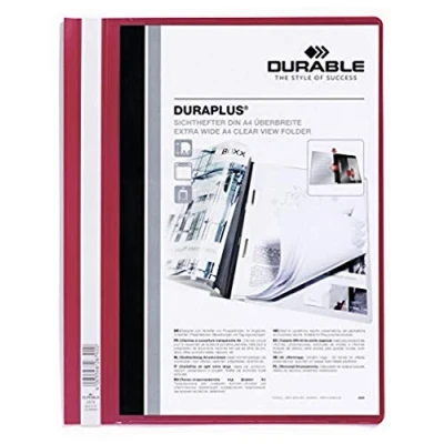 Afbeelding van Durable 257903 Duraplus snelhechtmap met A4 vak, rood, verpakking van 25 stuks.