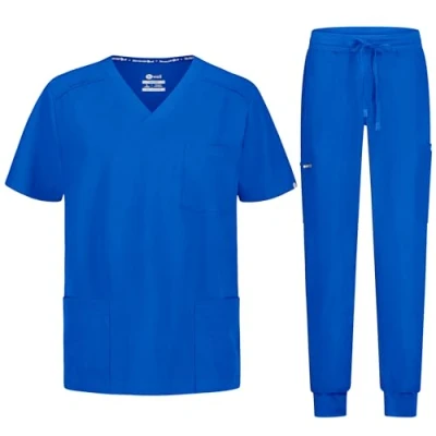 Afbeelding van B well Matteo Scrub set voor heren, slip on tuniek + joggingbroek, medische werkkleding met elastaan, Koninklijk, XL