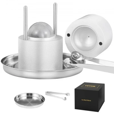 Afbeelding van VEVOR Ice Cube Maker ijsblokjesvorm 60 mm, met ijsstokjes &amp; lekbak, aluminium duurzame ijsblokjesvormen ijsblokjeshouder whisky americano, sap melk zilver