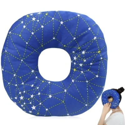 Afbeelding van GOMETY Piercingkussen, 23 x 5 cm, oorkussen voor oorpijn, donutkussen zijslapers ter verlichting van pijn in het oor, slapingring, donut oorkussen, piercing, kussen, blauw