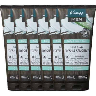 Afbeelding van Kneipp Men Douche 3 in 1 Fresh &amp; Sensitive douchegel voordeelverpakking 6 x 200 ml