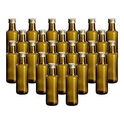 Afbeelding van gouveo Set van 24 glazen flessen, 100 ml, Dorica antiek met schroefsluiting, goudkleurig, kleine fles, 0,1 l, om te vullen, fles voor likeur, jenever, olie, azijn