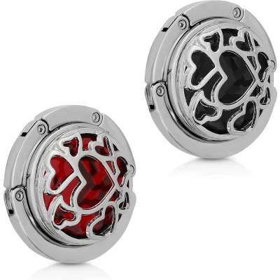 Afbeelding van kwmobile Tassenhaken voor tafel Set van 2 Draagbare tashangers Opvouwbare tassenhangers Met leuk design In zwart / rood zilver