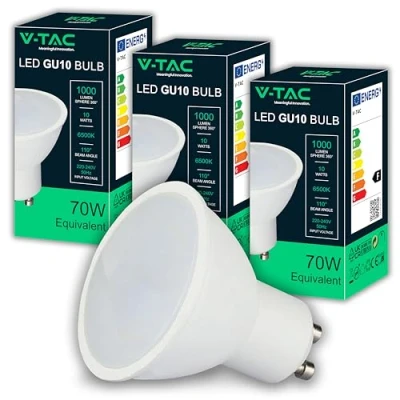 Afbeelding van V TAC 3 x GU10 10 W ledlampen met hoge helderheid (komt overeen 70 W) 1000 lumen led spot voor maximale efficiëntie en energiebesparing koud wit 6500 K