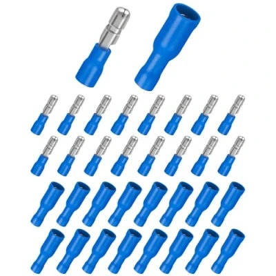 Afbeelding van Bolatus kabelschoenen, 100 stuks, 1,5 2,5 mm², ronde stekkers, blauw en steekhulzen, blauw, knijpverbinders, geïsoleerde connectoren voor auto