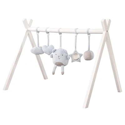 Afbeelding van roba Babyspeelboog van hout, babygym en Montessorie speelgoed met hanger, Style, activity center speeltrapezium vanaf 3 maanden, lichtblauw