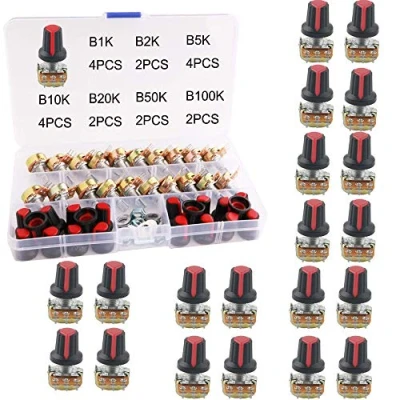 Afbeelding van RUNCCI Lineaire potentiometer, 7 waarden, 3 aansluitingen, draaipotentiometer met moeren en sluitring (20 K 2 50 100 1 10 5 K)