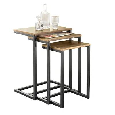 Afbeelding van SoBuy set van 3 nestbare salontafels, stapelbare bijzettafels, nesttafels, salontafel, industriële stijl, FBT102 F