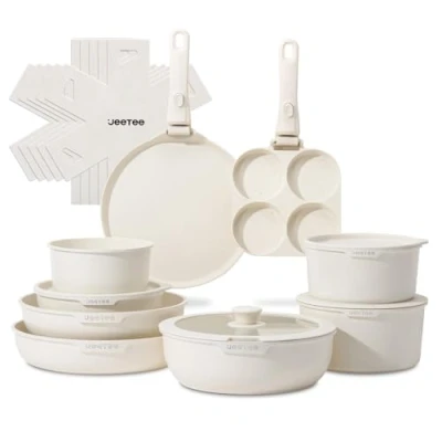Afbeelding van JEETEE Potten en pannen Set Non Stick 20 stuks, Keuken Kookgerei Sets met Afneembare Handvat, Inductie Nonstick Verwijderbare Stapelbaar RV Kookgerei, Oven Veilig, PFOA vrij