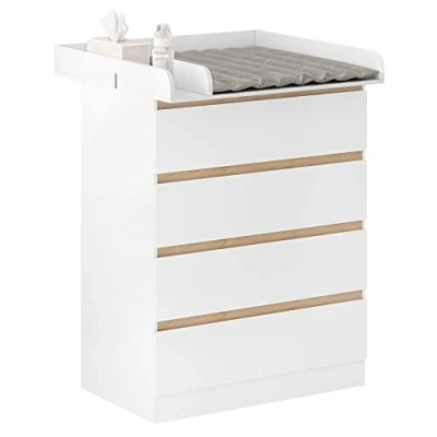 Afbeelding van WOLTU commode met afneembaar commode, baby, 4 lades, hoogte 110 cm, wit