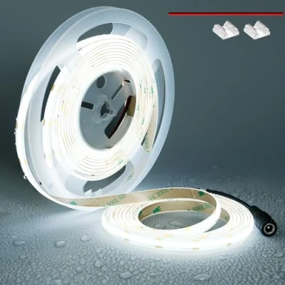 Afbeelding van TOPAI COB ledstrip, 5 m, koudwit, waterdicht IP65, 12 V, 6000 K, voor buiten, CRI&gt;90, zeer helder, 4000 lm, zelfklevend, 480 leds/m, flexibel, snijbaar keuken en woonkamer