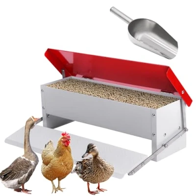 Afbeelding van Svauoumu automatische kippenvoederbak, verzinkte voerbak voor 5 kg, regenbestendige kippen, kalkoenen, ganzen, eenden, loopvoerbak