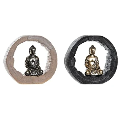 Afbeelding van Decoratieve figuren DKD Home Decor Zwart Gouden Boeddha Orientaals 20,8 x 6 18,5 cm (2 Stuks)
