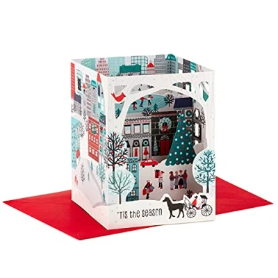 Afbeelding van Hallmark Paper Wonder Boxed Pop Up Kerstkaarten, Winter City (8 kaarten en enveloppen)