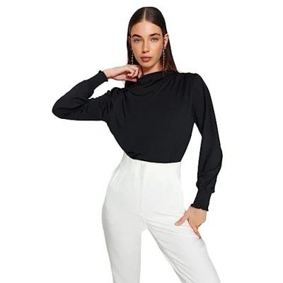 Afbeelding van Trendyol Indigo Transparant Breiwerk Look Stof Normale Maat Ronde Hals Gebreide Blouse Twoaw24Bz00094