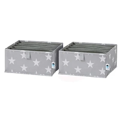 Afbeelding van Love It Store Ladebox, 2 delig, organizer voor de kledingkast van stof, set met 6 vakken, grijs sterren, 30 x 15 cm