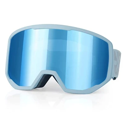 Afbeelding van Exp Vision skibril voor dames en heren, snowboardbril, sneeuwbril, OTG 100% uv bescherming, brildragers, anti condens, ijsblauw