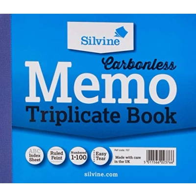 Afbeelding van Silvine Carbonless Triplicate Memo Book genummerd 1 100 met indexplaat (102 x 127mm) [Pack van 5]
