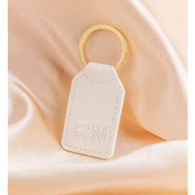 Afbeelding van Sleutelhanger Leer &#039;Label&#039; met Initialen Nude