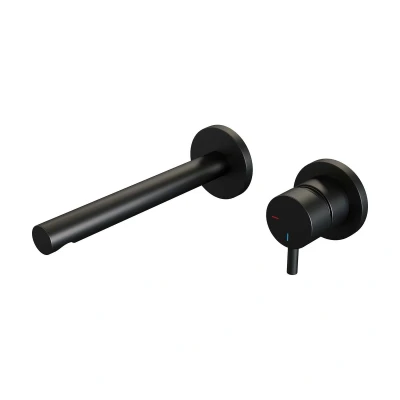 Afbeelding van Brauer Black Edition Wastafelmengkraan inbouw rechte uitloop links hendel kort smal model B 1 mat zwart