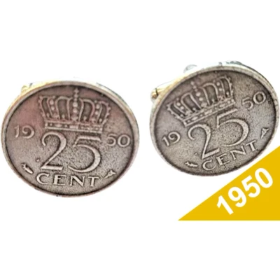 Afbeelding van Manchetknopen Kwartje 1950 Verzilverd Uniek en Stijlvol Sieraad met Jaartal Cadeau Geboortejaar Alle Jaartallen Beschikbaar Doorsnede 1,8 cm