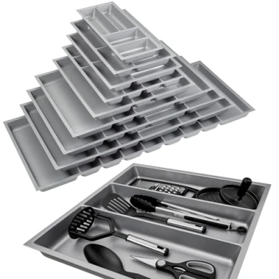 Afbeelding van ORGA BOX 3 Multifunctioneel inzetstuk diepte: 473 x breedte: 491 mm zilvergrijs met zegelstructuur voor 60 cm laden, bijv. in Nobilia keukens vanaf 08/2012.