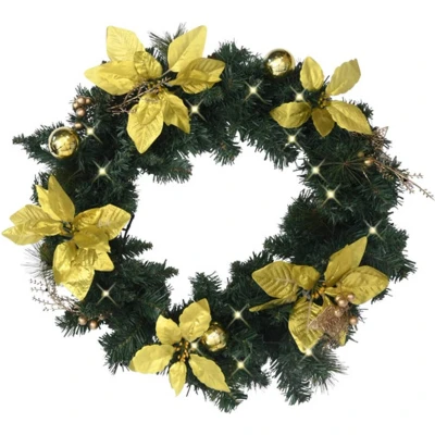 Afbeelding van Kerstkrans met LED lampjes 60 cm PVC groen