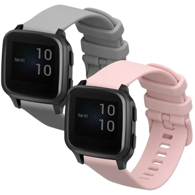 Afbeelding van kwmobile 2x horlogebandjes geschikt voor Garmin Venu Sq 2 Music / bandje Smartwatch bandjes van TPU Activity tracker horloge band in grijs oudroze