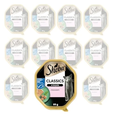Afbeelding van Sheba Classics nat kattenvoer in paté met zalm, 11 x 85 g kommen hoogwaardig kattenvoer, als fijne stukjes