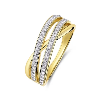 Afbeelding van Lucardi Dames Zilveren goldplated Ring kristal 925 Zilver Goudkleurig 16 / 50 mm
