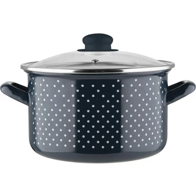 Afbeelding van Emalia Retro Dark Blue klassieke geëmailleerde kookpan met glazen deksel 22 cm 5.3L