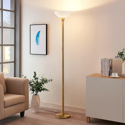 Afbeelding van Lindby Uplighter vloerlamp Ignacia met glazen kom, messing