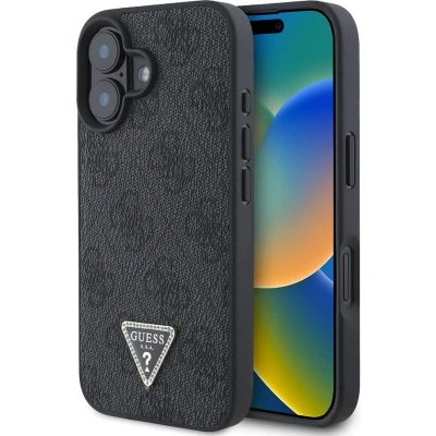 Afbeelding van Guess GUHCP16SP4TDPK iPhone 16 6.1&quot; zwart/zwart hardcase Leer 4G Triangle Strass