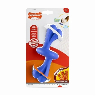 Afbeelding van Nylabone Extreme Power Chew Rolly Bone Interactief hondenkauwspeelgoed, speksmaak, groot/reus, voor honden tot 23 kg