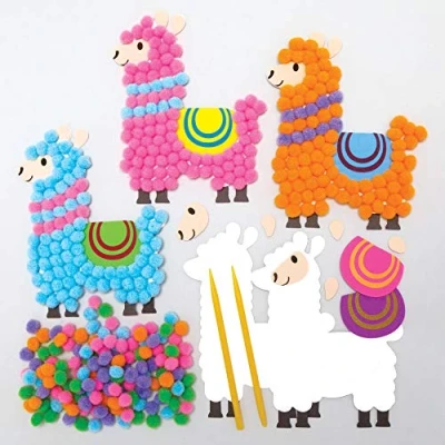Afbeelding van Baker Ross AX741 Llama Pom Kits Pack van 5, creatieve kunst en ambachtelijke benodigdheden voor kinderen om te maken, versieren weergeven