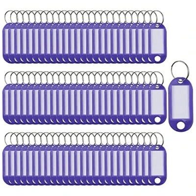 Afbeelding van sleutelhangers SENRISE 100 stuks plastic ID tags naamlabels bagage labels met splitring sleutelhanger (paars)