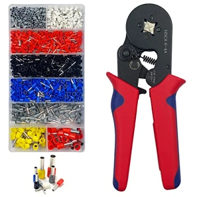 Afbeelding van Newaner Krimptang, adereindhulstangset met 1200 stuks adereindhulzen, assortiment 8 soorten 0,5 10 mm² premium geïsoleerde kabeleindhulzen, zelfinstellend krimptang voor elektriciens