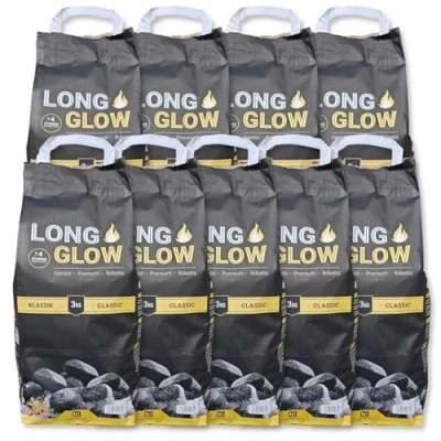 Afbeelding van Long Glow premium grillbriketten, kolen, fabrikage, briketten, hout, kolengrill, lange brand en gloeiduur, 4 uur 100% Made in Germany, Energie Kienbacher (27 kg)