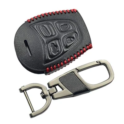 Afbeelding van Happyit Lederen autosleutelhoes hoesjes sleutelhanger voor SAAB 9 3 5 93 95 4 toetsen auto afstandsbediening accessoires