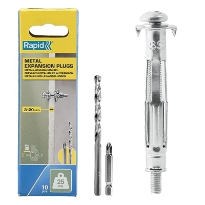Afbeelding van Rapid Hollewandpluggen Ø8x46 Voor 3 20 mm plaatdikte 25kg draagkracht 10 stuks in een doos 5001548