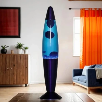 Afbeelding van Lavalamp blauw, decoratieve lamp klein, sfeerlicht, 36 cm, G9 25 W met snoerschakelaar, inclusief gloeilamp, cadeau idee, mini lavalamp, retro