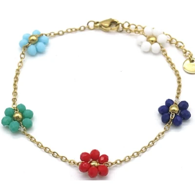 Afbeelding van Armband Dames Bloemen RVS Lengte 17 21 cm Goudkleurig