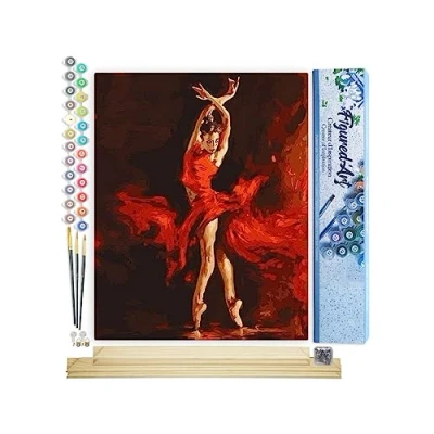Afbeelding van Figured&#039;Art Schilderen op Nummer Volwassenen canvas Magische Rode Danser Handwerk acrylverf Kit DIY Compleet 40x50cm met houten lijst