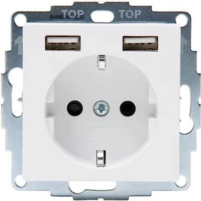 Afbeelding van Kopp HK07 inbouw geaard stopcontact met 2 USB oplaadaansluitingen, kleur: arctisch wit mat (1 stuk)