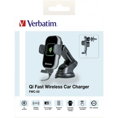Afbeelding van Verbatim Snelle draadloze oplader, KFZ, Qi, 9V/12V, FWC 02 kabel USB type AC, 1m, zwart, retail