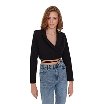 Afbeelding van Trendyol Zwart Cropped Geweven Gevoerd Blazerjack Met Dubbele Rij Knopen Twoaw23Bc00100